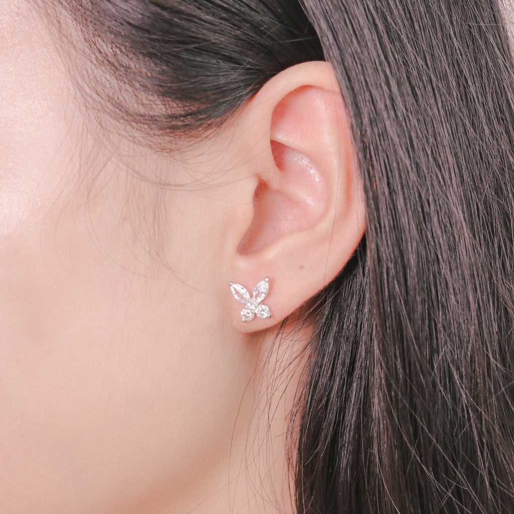 ELVORIA Lynn Butterfly Moissanite Earrings 3mm – Platinum Plated 925 Sterling Silver