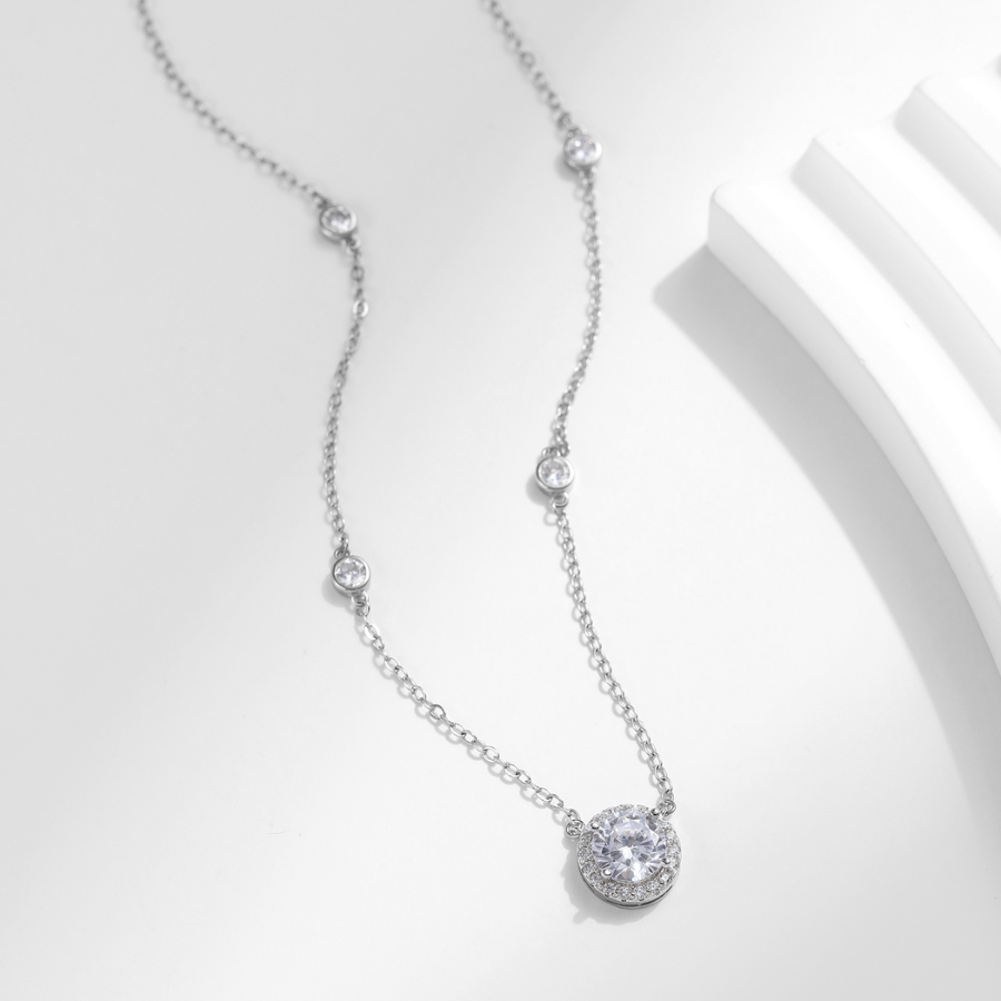 Elegant Round CZ Necklace – 925 Sterling Silver Fine Jewelry for Women
