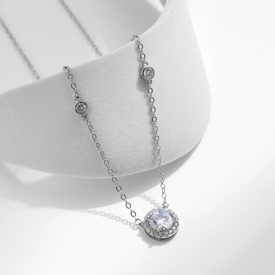Elegant Round CZ Necklace – 925 Sterling Silver Fine Jewelry for Women