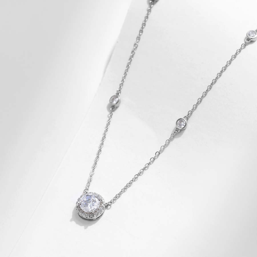 Elegant Round CZ Necklace – 925 Sterling Silver Fine Jewelry for Women