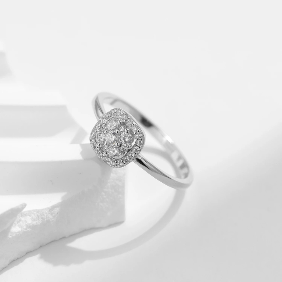Sparkling Pave Moissanite Ring – 925 Sterling Silver