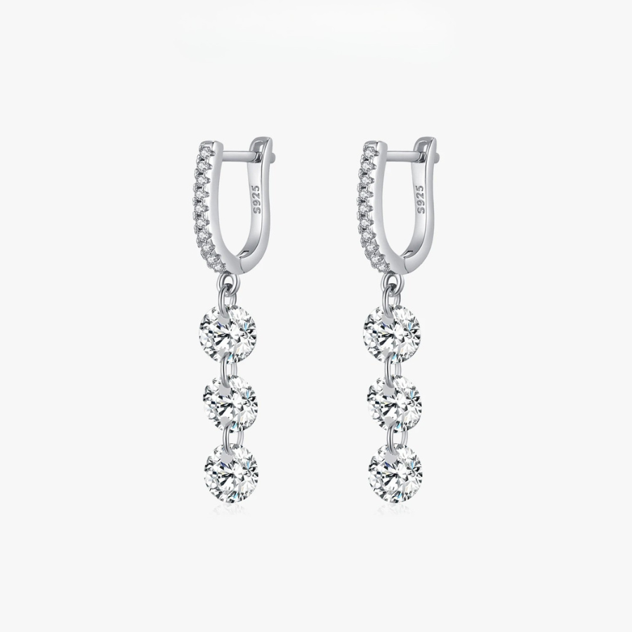 Sparkling Clear CZ Swing Dangle Earrings – 925 Sterling Silver