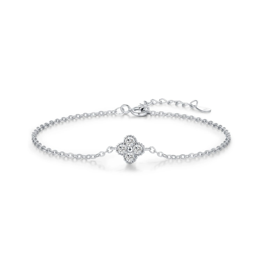 Lucky Four Leaf Clover CZ Bracelet – 925 Sterling Silver