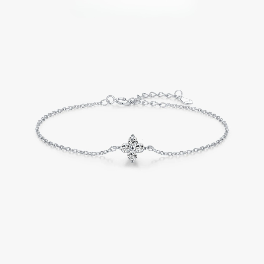 Elegant Four Leaf Clover CZ Bracelet – 925 Sterling Silver