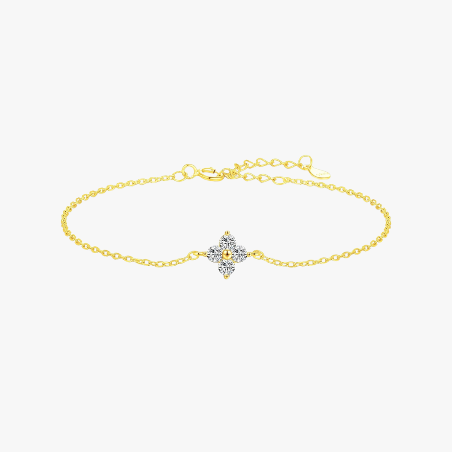 Elegant Four Leaf Clover CZ Bracelet – 925 Sterling Silver