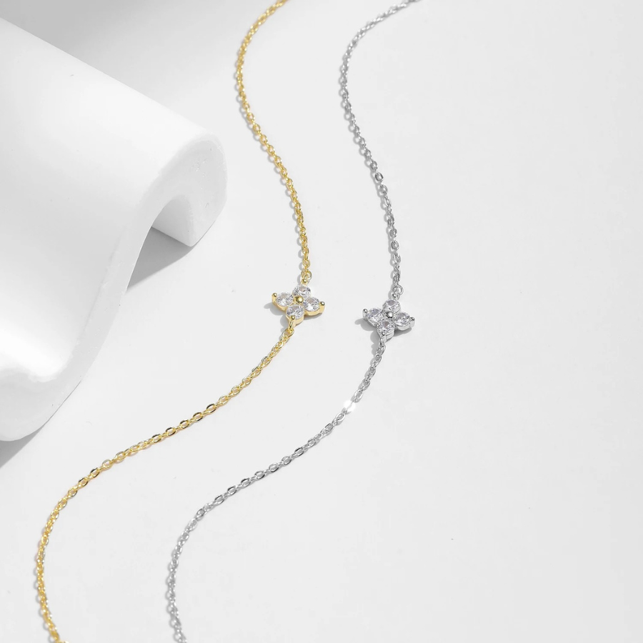 Elegant Four Leaf Clover CZ Bracelet – 925 Sterling Silver