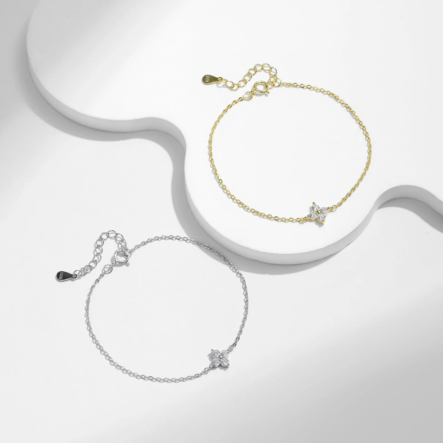 Elegant Four Leaf Clover CZ Bracelet – 925 Sterling Silver