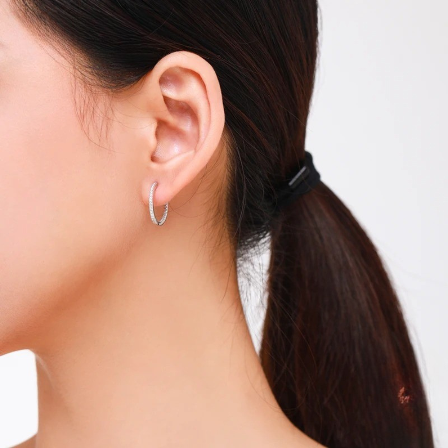 Classic Clear CZ Hoop Earrings – 925 Sterling Silver