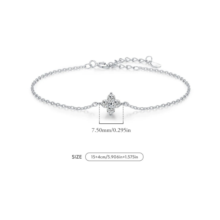 Elegant Four Leaf Clover CZ Bracelet – 925 Sterling Silver