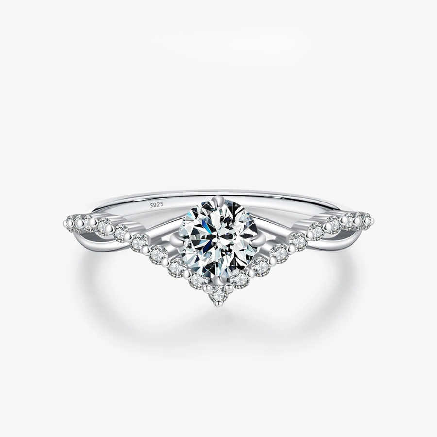 Elegant Crown Moissanite Engagement Ring – D Color 925 Sterling Silver
