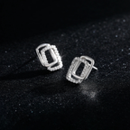 Modern Double Geometric CZ Earrings – 925 Sterling Silver