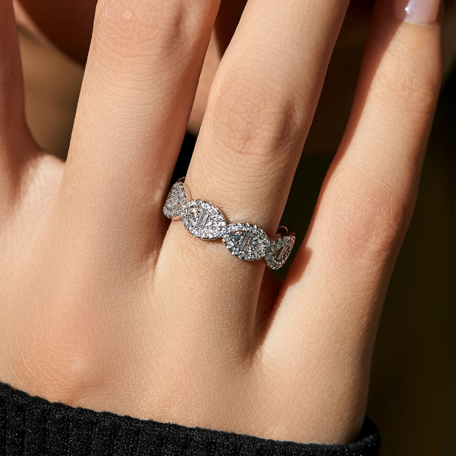 Sparkling Geometric CZ Eternity Band – 925 Sterling Silver