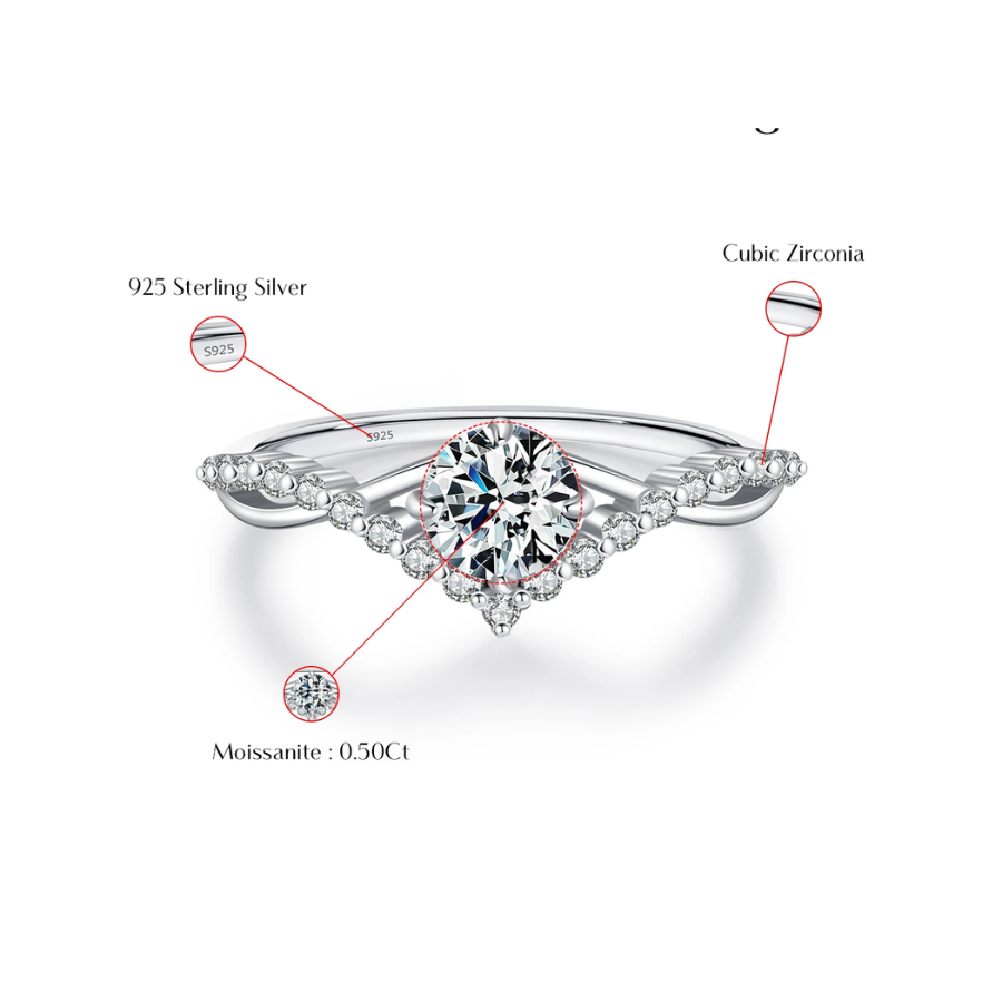 Elegant Crown Moissanite Engagement Ring – D Color 925 Sterling Silver