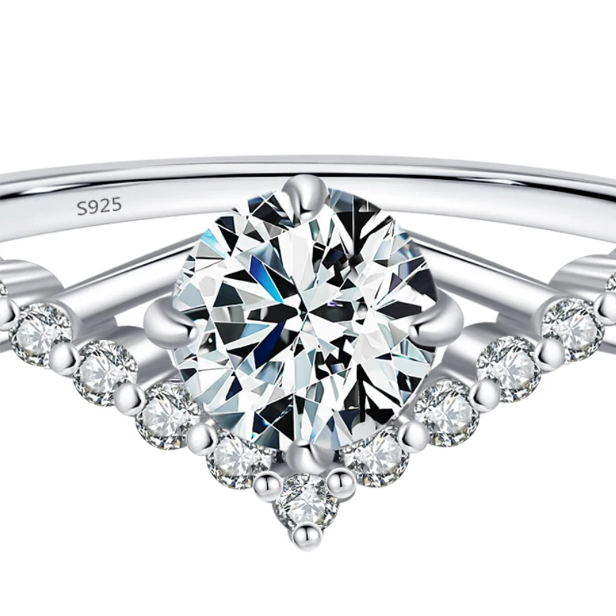 Elegant Crown Moissanite Engagement Ring – D Color 925 Sterling Silver
