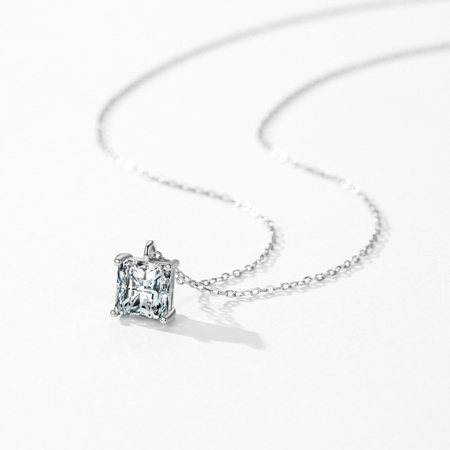 Elegant Square CZ Necklace – Platinum Plated 925 Sterling Silver Fine Jewelry