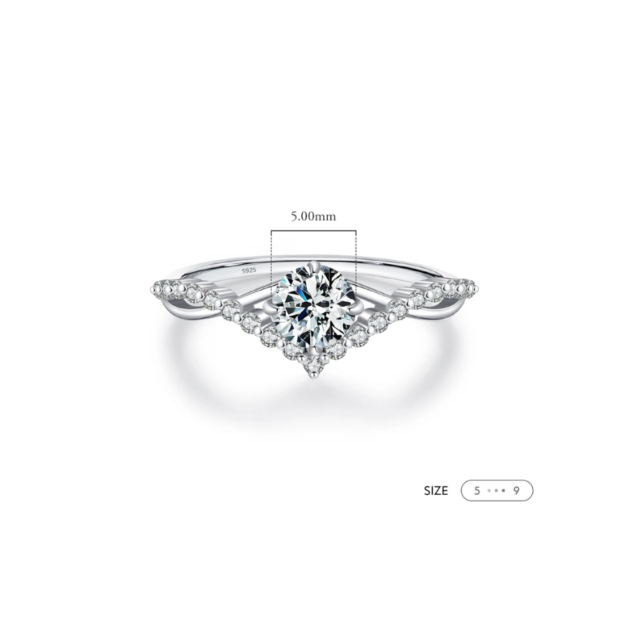 Elegant Crown Moissanite Engagement Ring – D Color 925 Sterling Silver