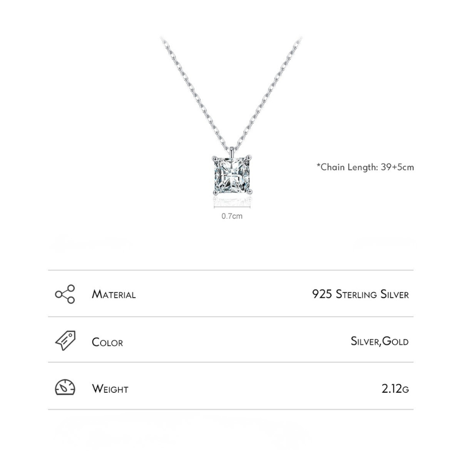 Elegant Square CZ Necklace – Platinum Plated 925 Sterling Silver Fine Jewelry