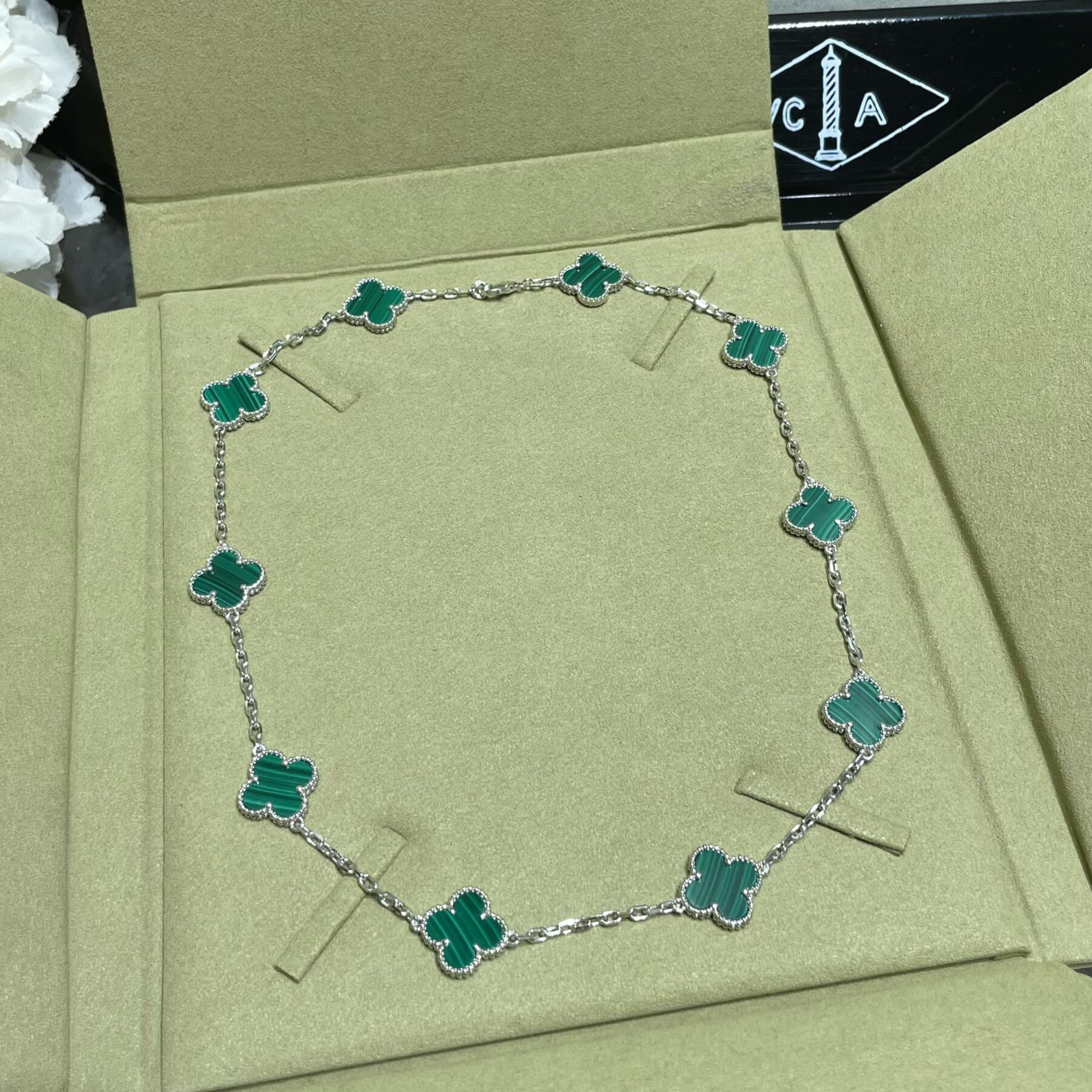 18K Celestial Vintage Alhambra Malachite 10 Motifs Necklace