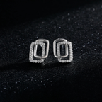 Modern Double Geometric CZ Earrings – 925 Sterling Silver