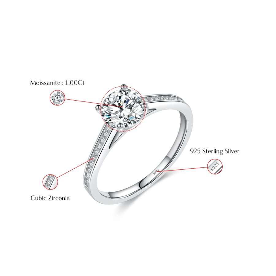 Elegant D Color Moissanite Ring – 925 Sterling Silver