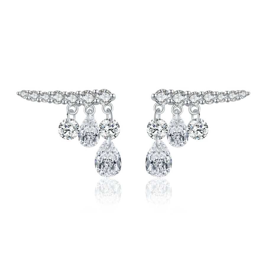 Geometric Water Drop CZ Stud Earrings – 925 Sterling Silver