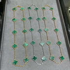 18K Celestial Vintage Alhambra Malachite 10 Motifs Necklace