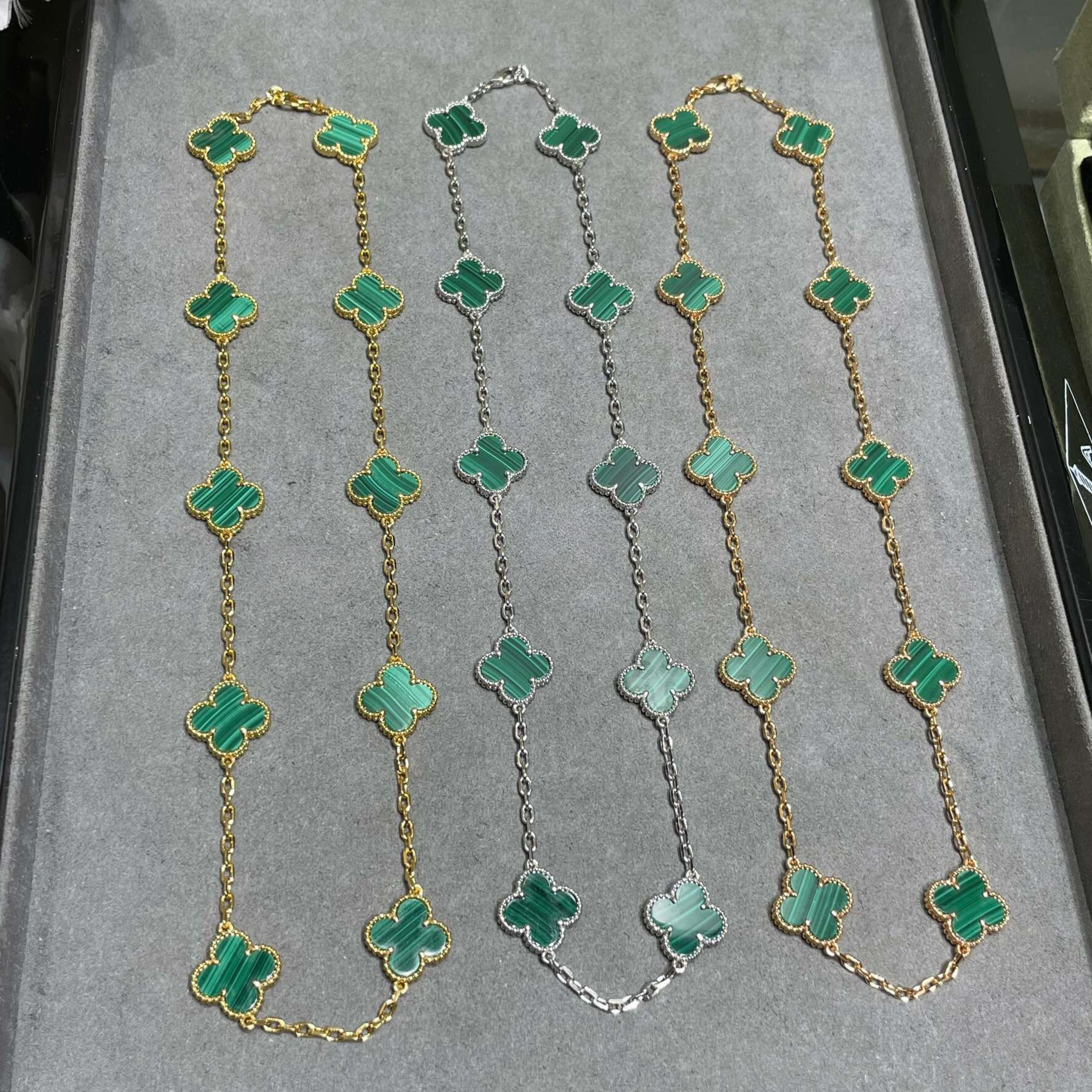 18K Celestial Vintage Alhambra Malachite 10 Motifs Necklace