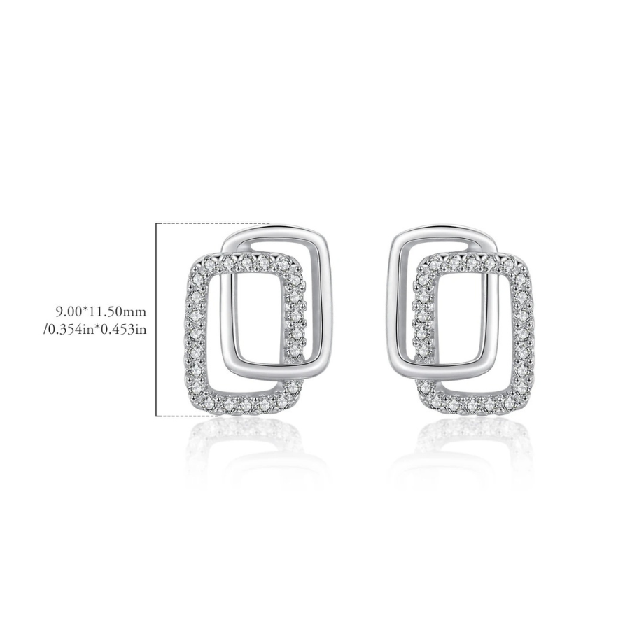 Modern Double Geometric CZ Earrings – 925 Sterling Silver
