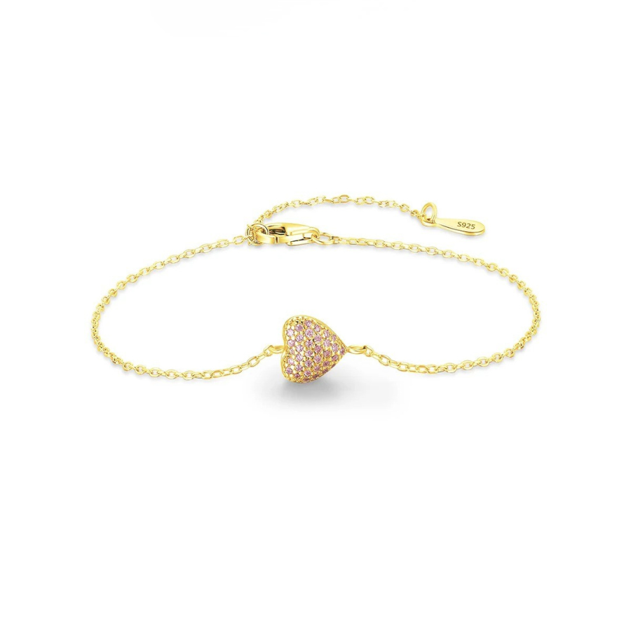 Romantic Pink Zircon Heart Bracelet – 925 Sterling Silver