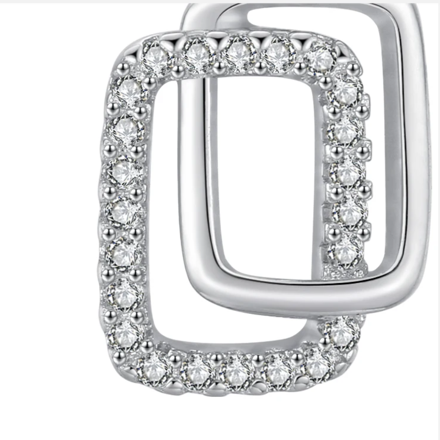 Modern Double Geometric CZ Earrings – 925 Sterling Silver