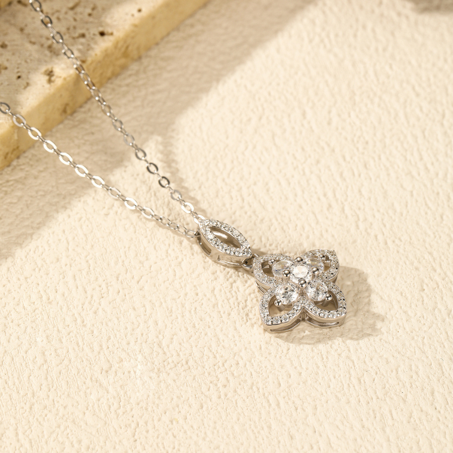 Lucky Four Leaf Clover CZ Necklace – Elegant 925 Sterling Silver Jewelry