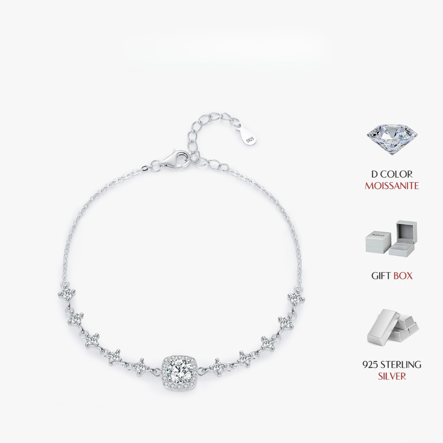 Luxury Moissanite Halo Bracelet – 0.8CT D Color 925 Sterling Silver