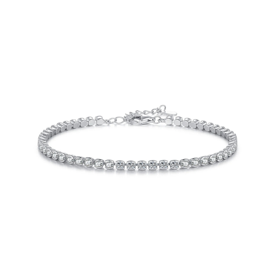 Elegant Round CZ Tennis Bracelet – Platinum Plated 925 Sterling Silver