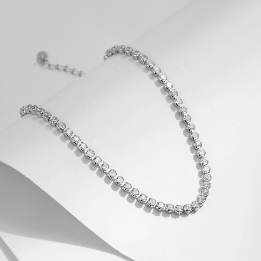 Elegant Round CZ Tennis Bracelet – Platinum Plated 925 Sterling Silver