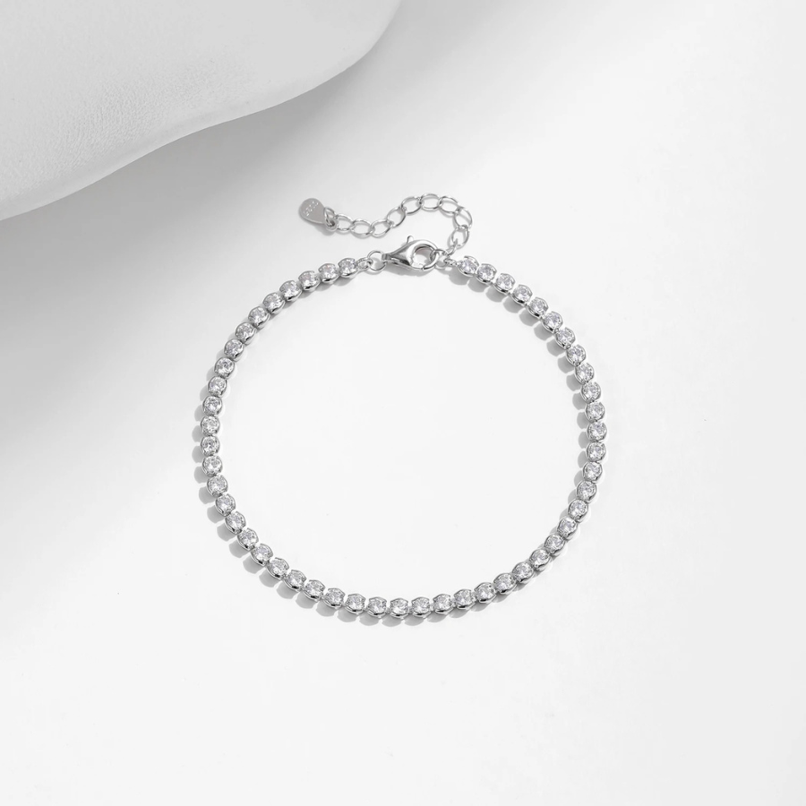 Elegant Round CZ Tennis Bracelet – Platinum Plated 925 Sterling Silver