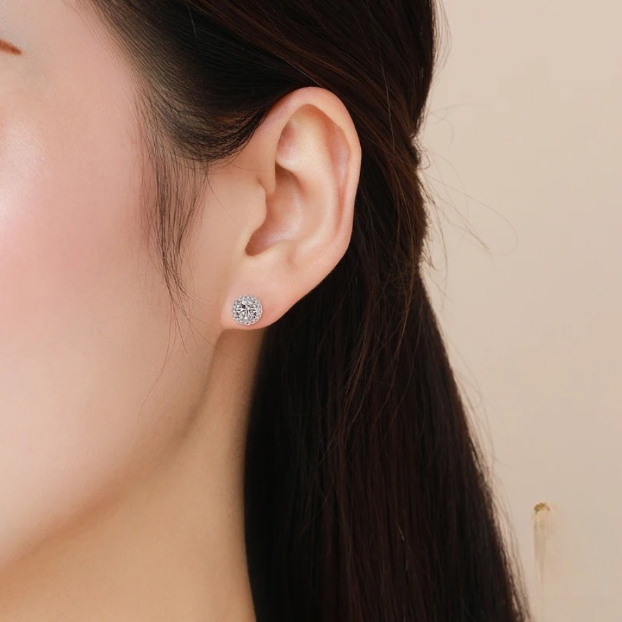 Luxury Round CZ Stud Earrings – 925 Sterling Silver
