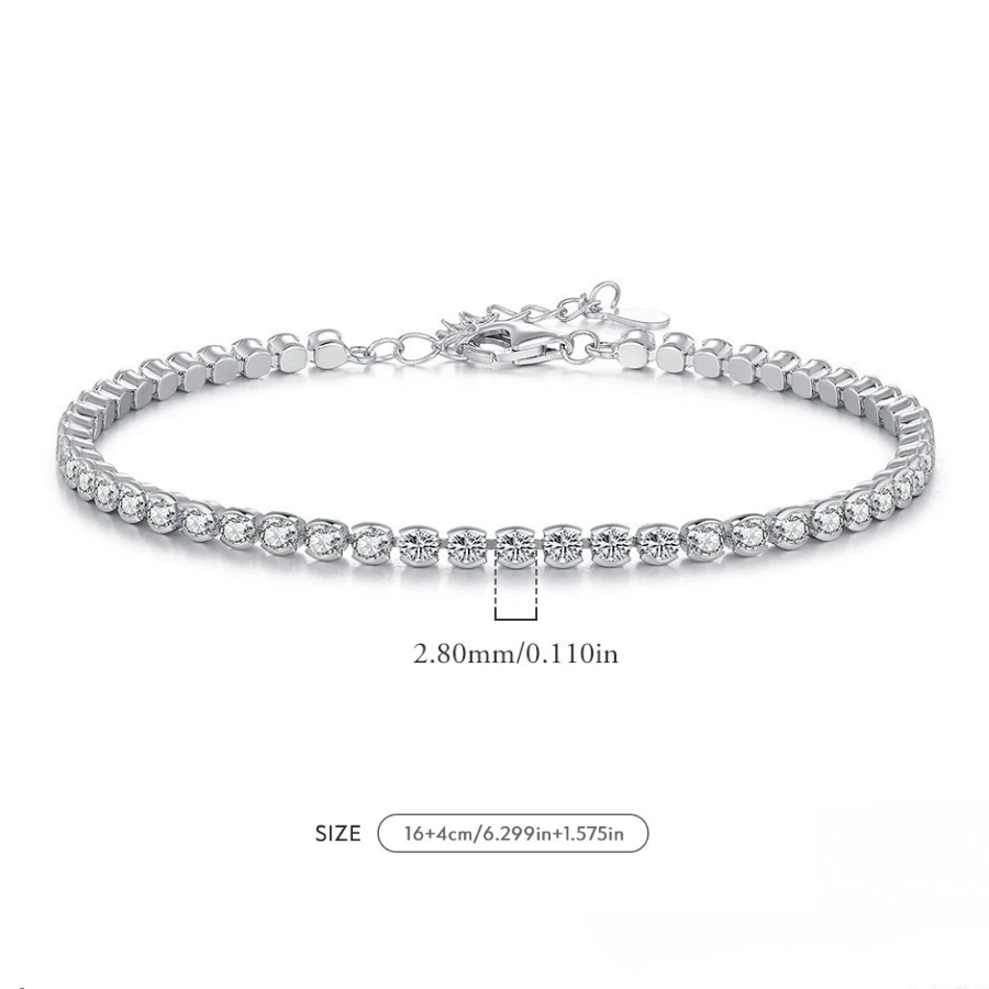 Elegant Round CZ Tennis Bracelet – Platinum Plated 925 Sterling Silver