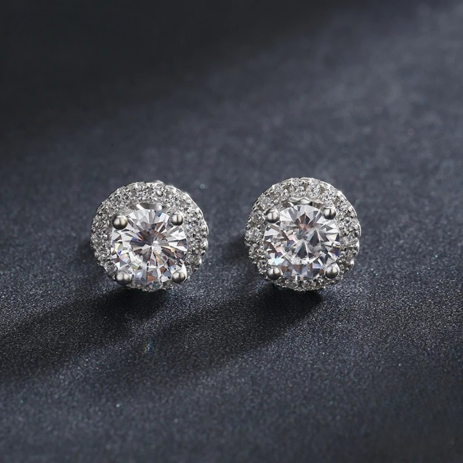 Luxury Round CZ Stud Earrings – 925 Sterling Silver