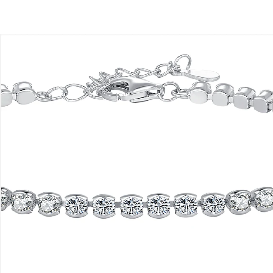 Elegant Round CZ Tennis Bracelet – Platinum Plated 925 Sterling Silver