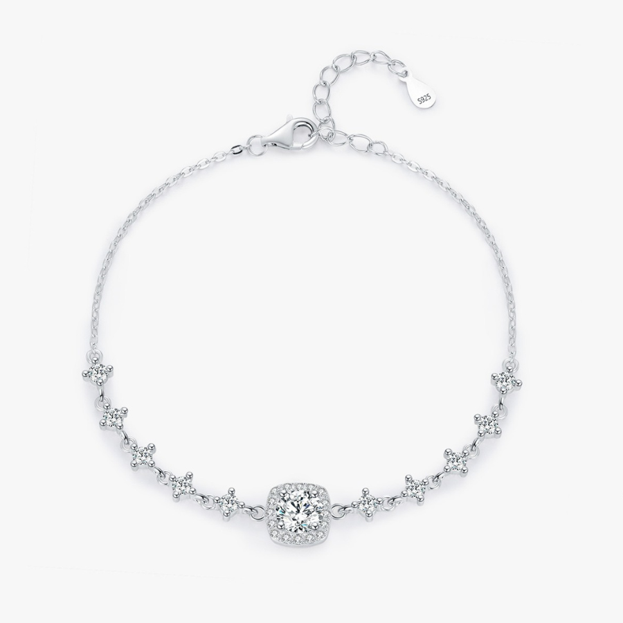 Luxury Moissanite Halo Bracelet – 0.8CT D Color 925 Sterling Silver