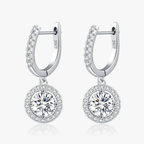 D Color Moissanite Halo Drop Earrings – 925 Sterling Silver