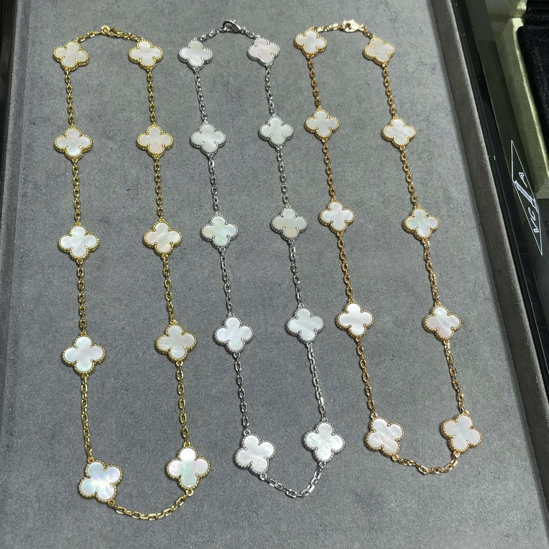18K Celestial Vintage Alhambra Pearl 10 Motifs Necklace