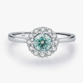 Green Teal Moissanite Halo Ring – 925 Sterling Silver