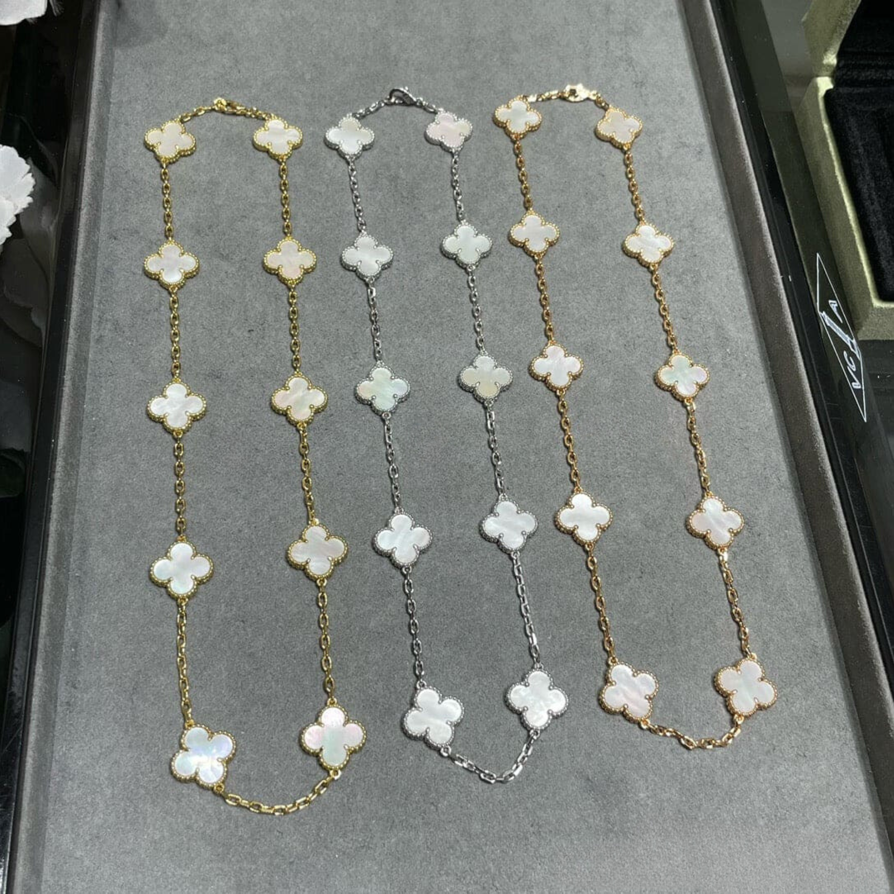 18K Celestial Vintage Alhambra Pearl 10 Motifs Necklace
