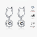 D Color Moissanite Halo Drop Earrings – 925 Sterling Silver