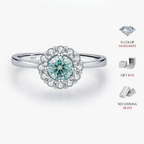 Green Teal Moissanite Halo Ring – 925 Sterling Silver