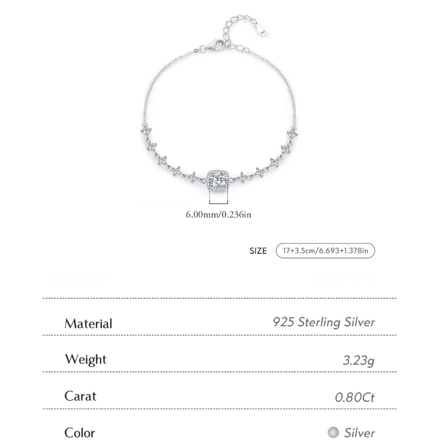 Luxury Moissanite Halo Bracelet – 0.8CT D Color 925 Sterling Silver