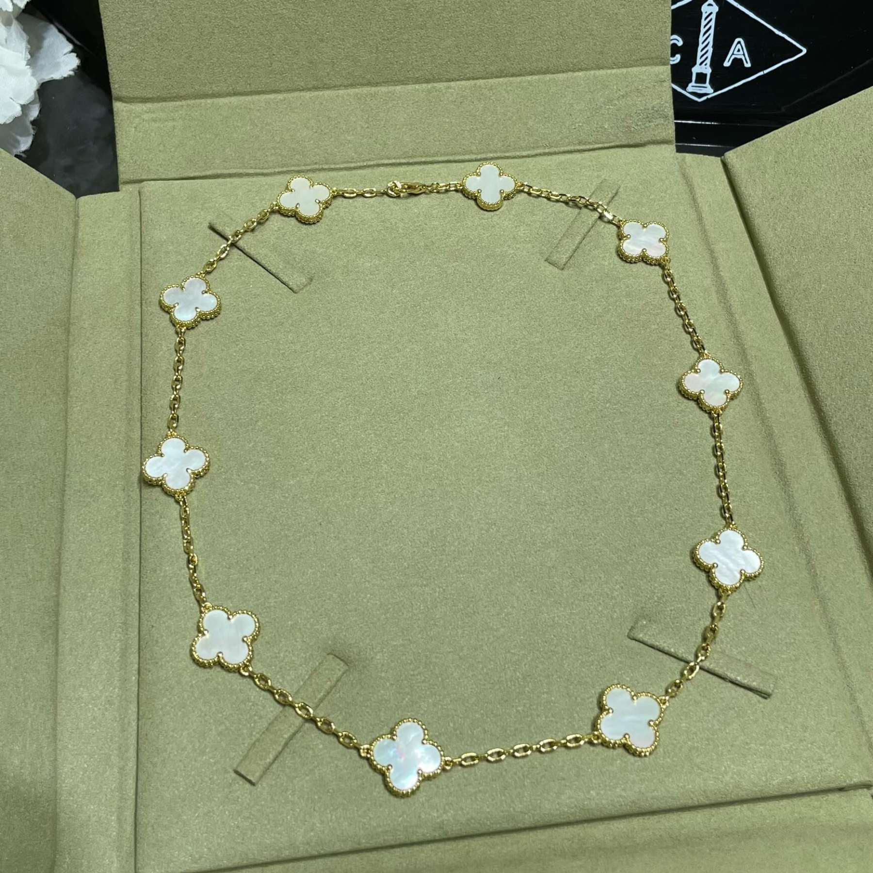 18K Celestial Vintage Alhambra Pearl 10 Motifs Necklace