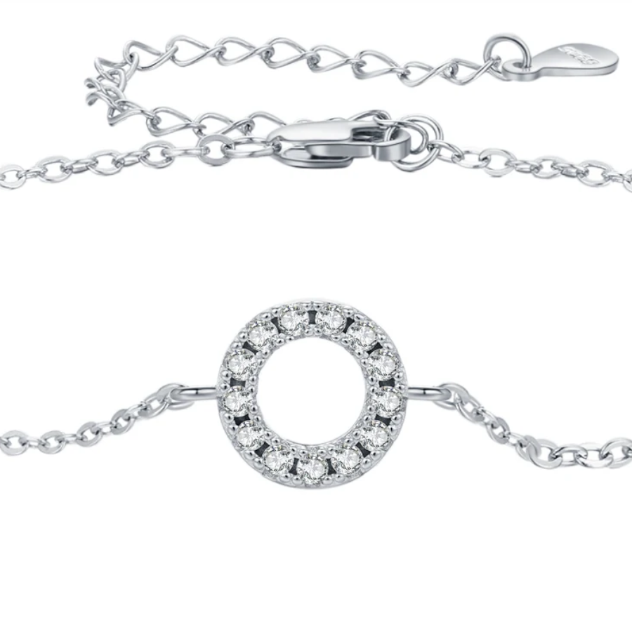 Elegant Hollow Round Moissanite Bracelet – 925 Sterling Silver