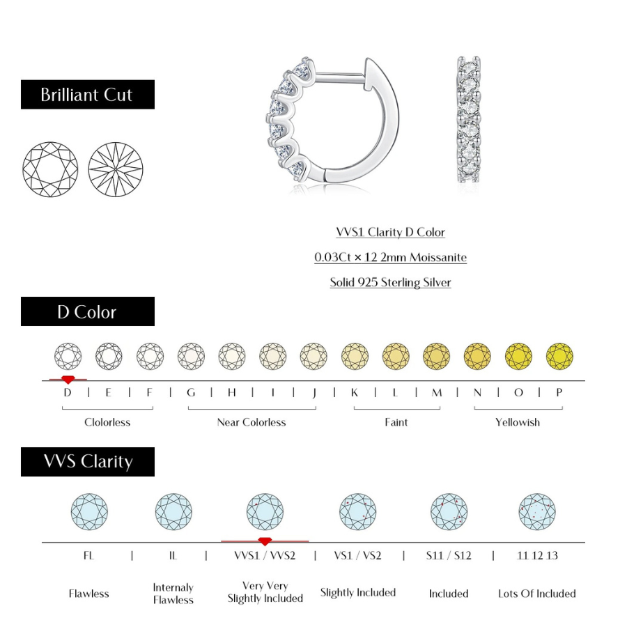 D Color Moissanite Small Hoop Earrings – 925 Sterling Silver